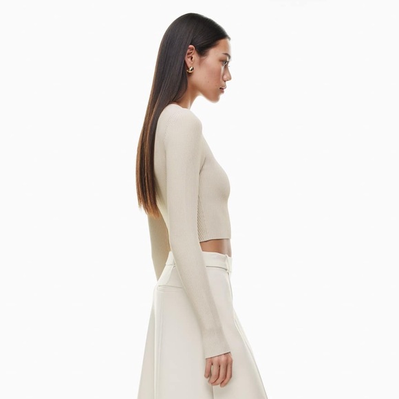 Aritzia Babaton Sculpt Knit Crew Cropped Longsleeve - Matte Pearl Ribbed Top - Picture 5 of 9